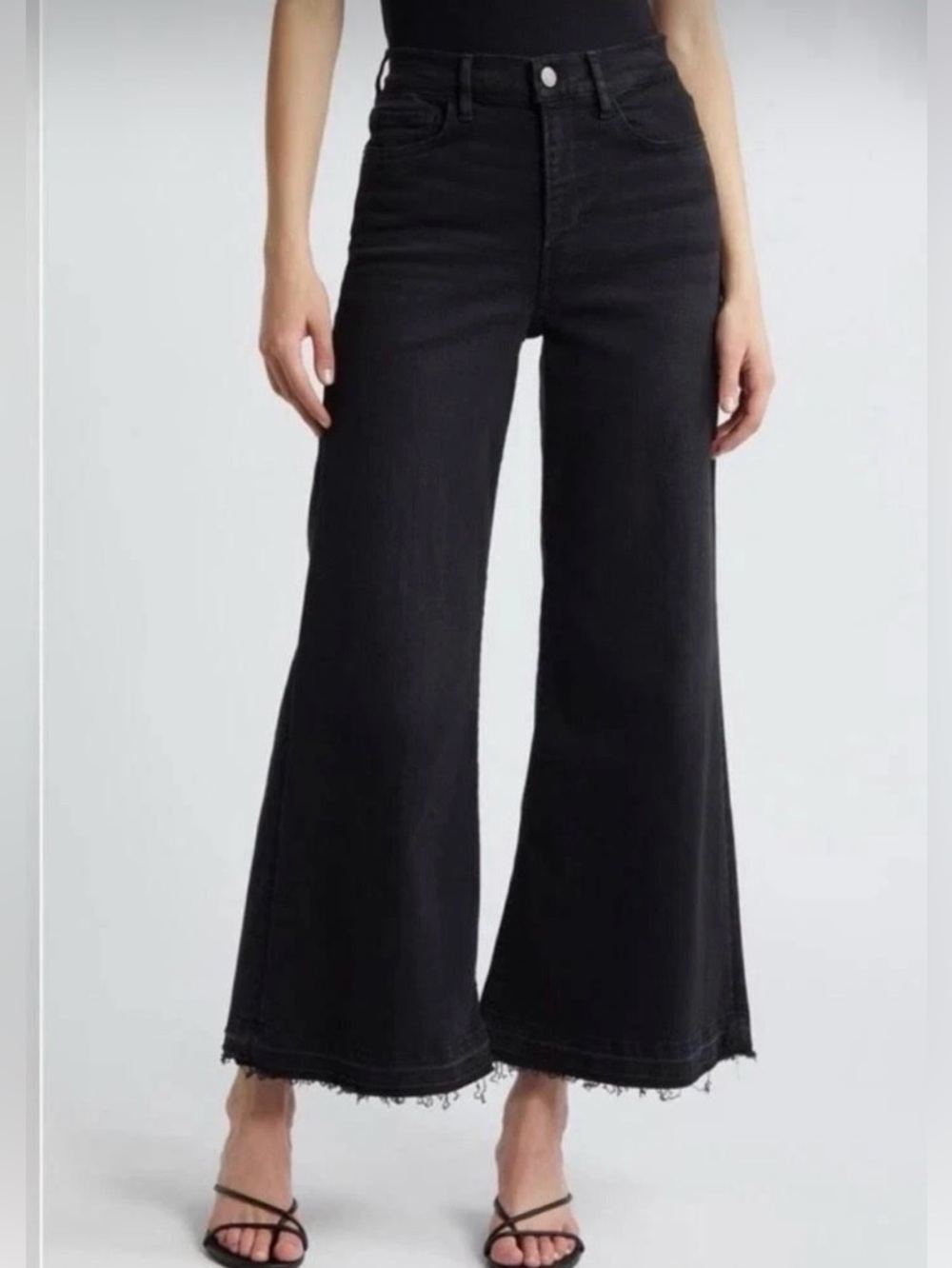Frame Denim Black Wide-Leg High-Rise crop Jeans 27